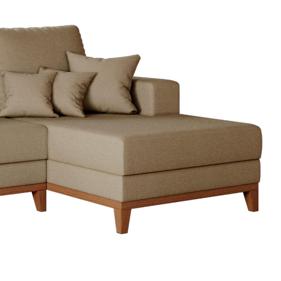 Sofá 3 Lugares Belgrado com Chaise Direito Linho Bege 230 cm