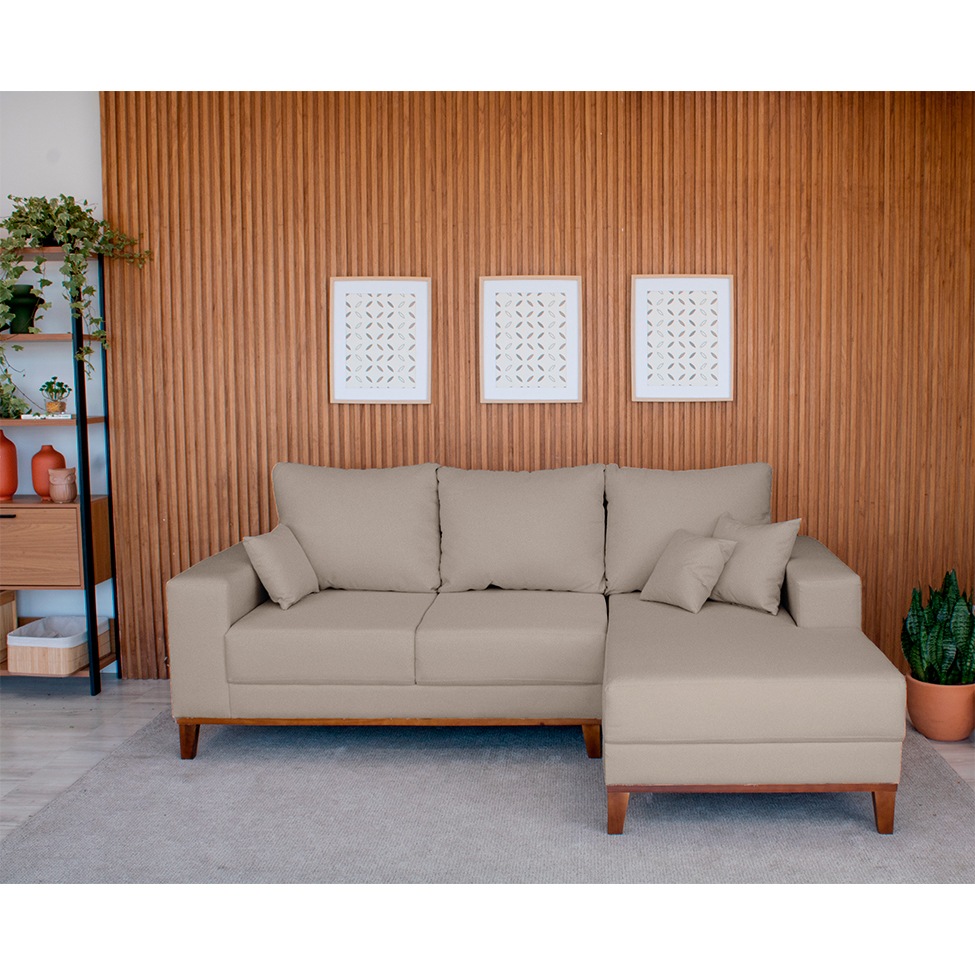 Sofá 3 Lugares Belgrado com Chaise Direito Linho Bege 230 cm