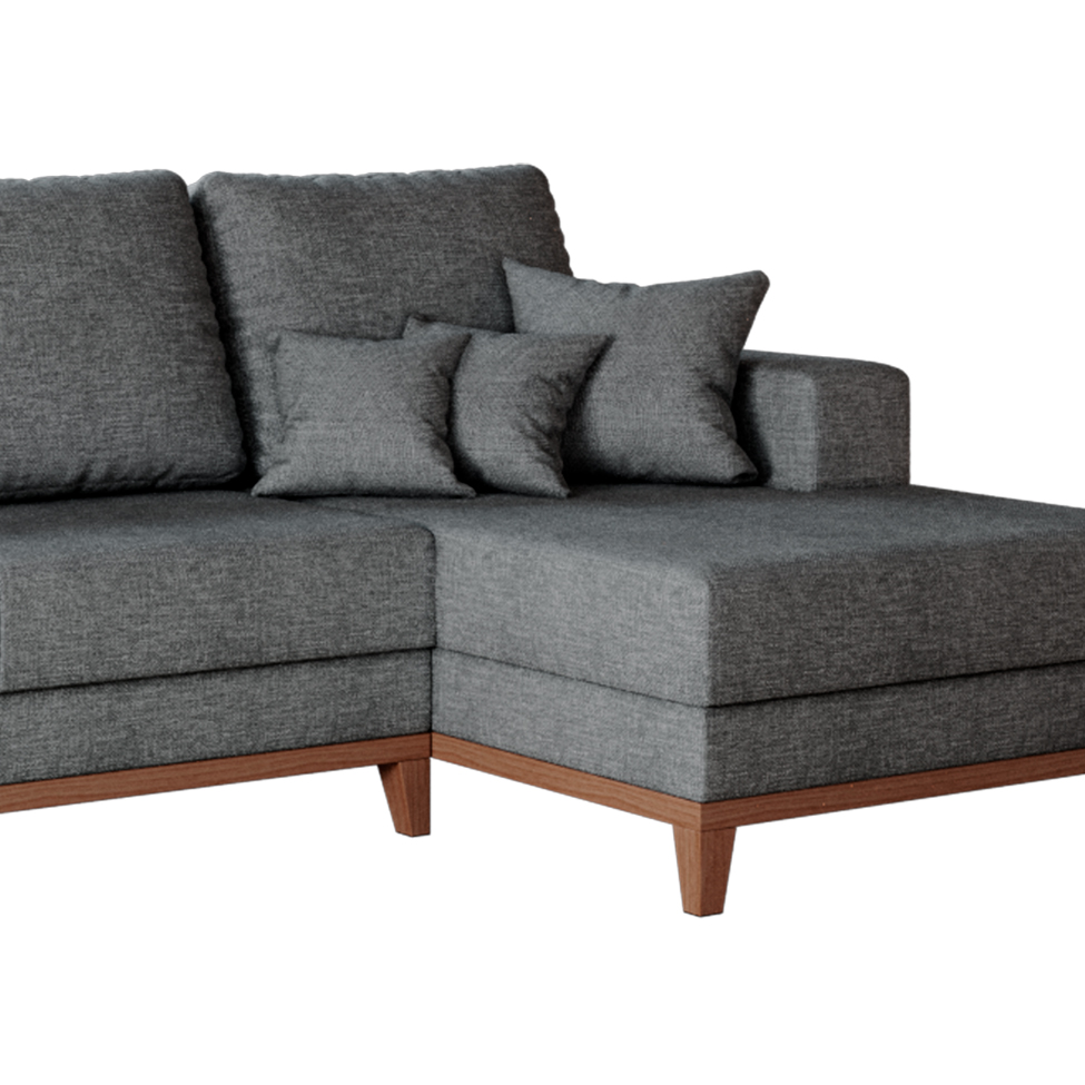 Sofá 3 Lugares Belgrado com Chaise Direito Linho Cinza 230 cm