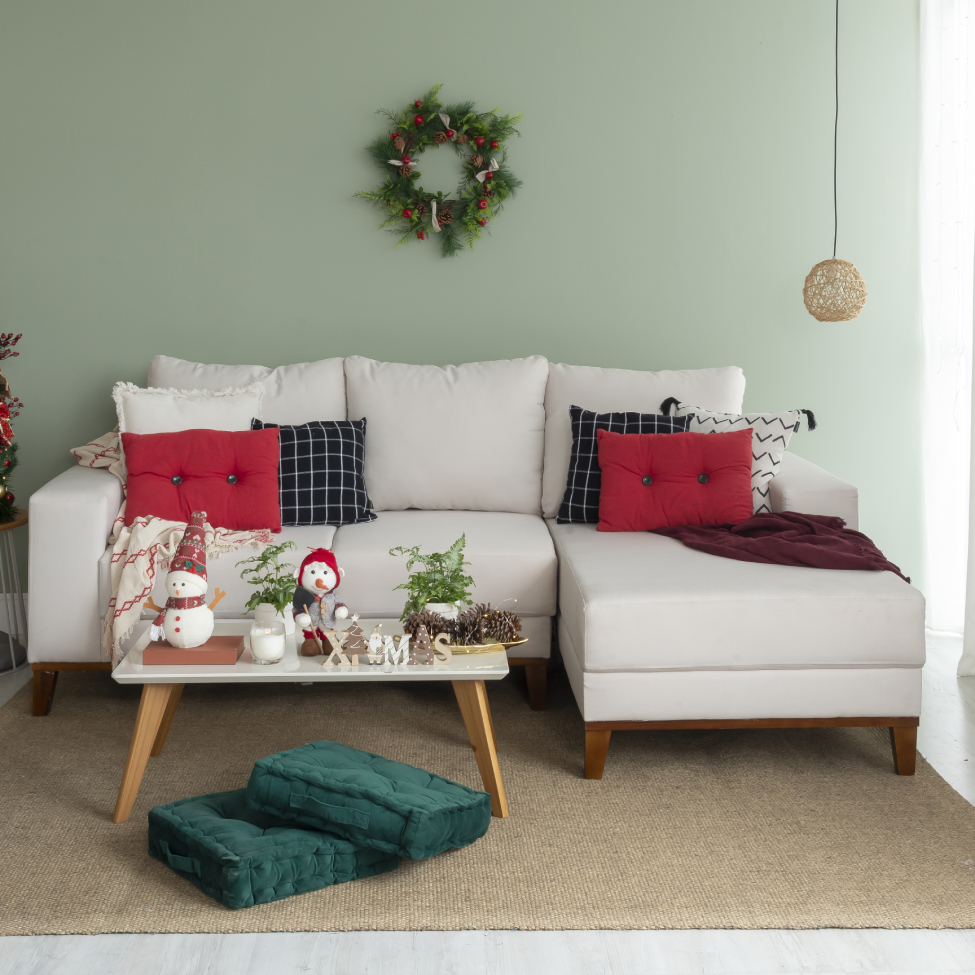 Sofá 3 Lugares Belgrado com Chaise Direito Linho Cru 230 cm