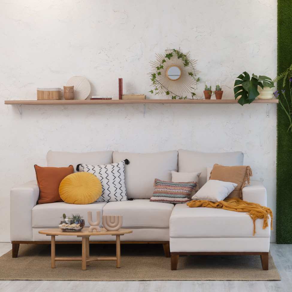 Sofá 3 Lugares Belgrado com Chaise Direito Linho Cru 230 cm