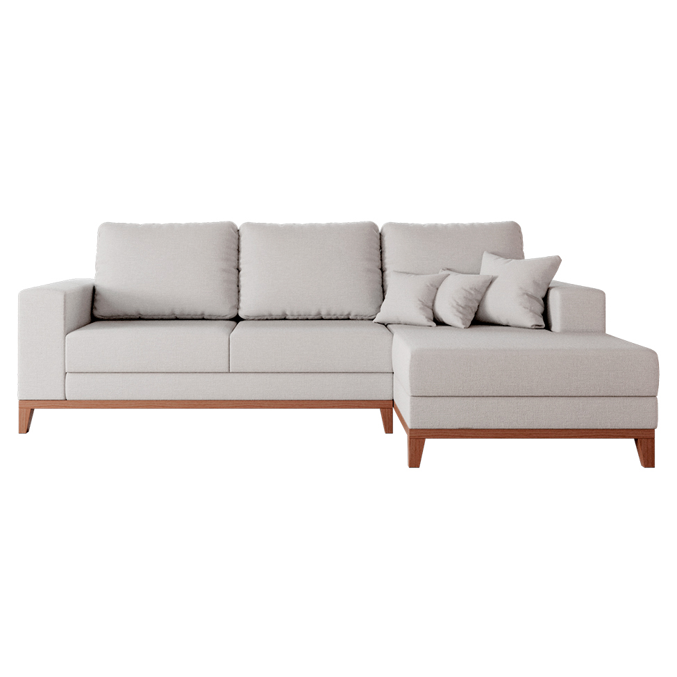 Sofá 3 Lugares Belgrado com Chaise Direito Linho Cru 230 cm