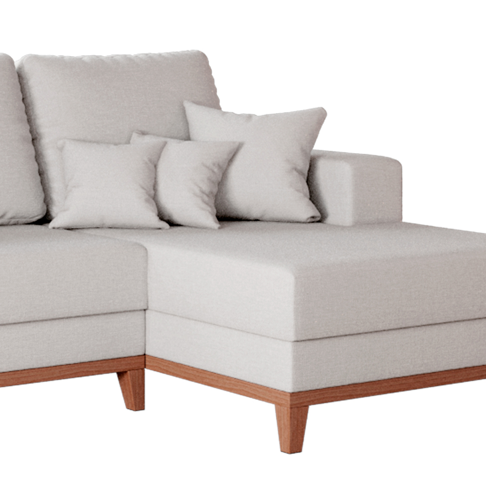 Sofá 3 Lugares Belgrado com Chaise Direito Linho Cru 230 cm