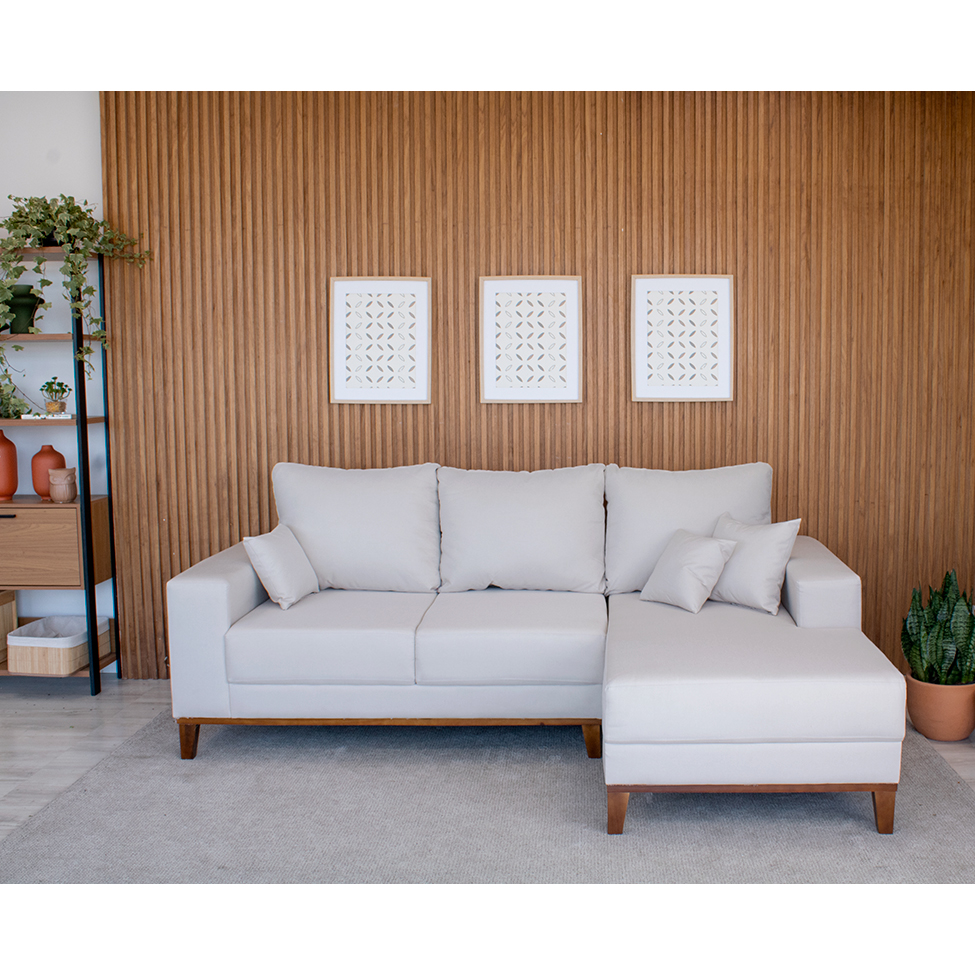 Sofá 3 Lugares Belgrado com Chaise Direito Linho Cru 230 cm