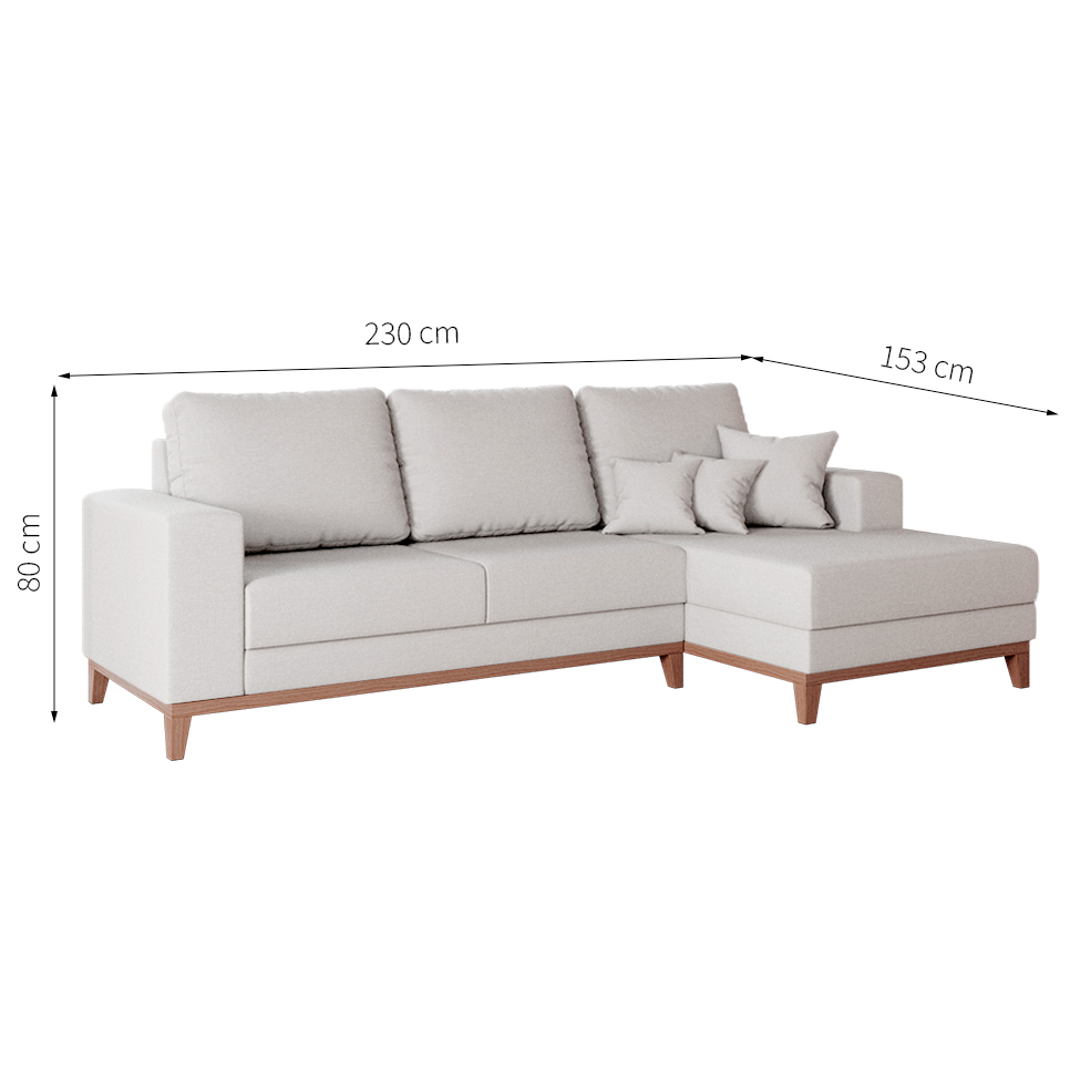 Sofá 3 Lugares Belgrado com Chaise Direito Linho Cru 230 cm