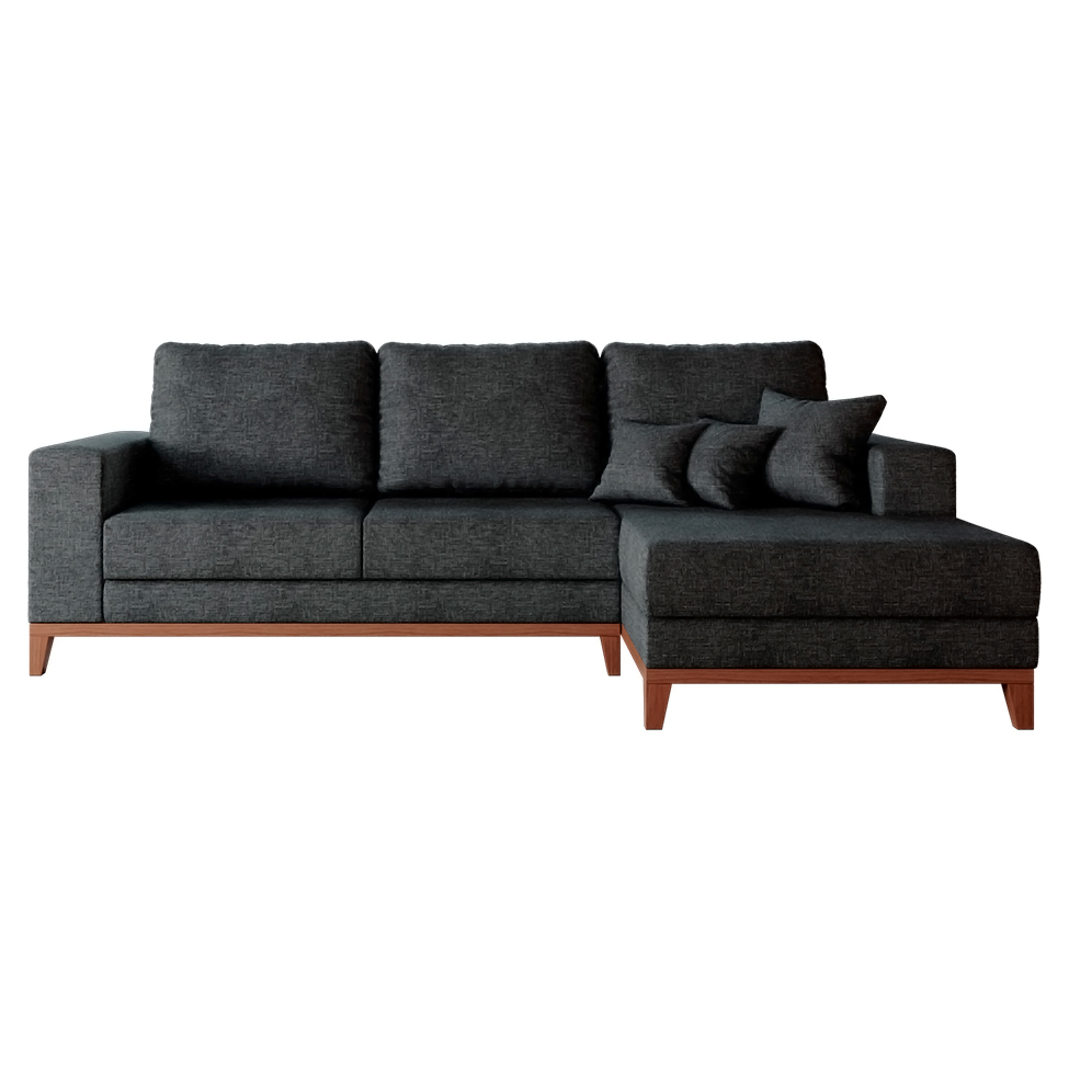 Sofá 3 Lugares Belgrado com Chaise Direito Linho Grafite 230 cm