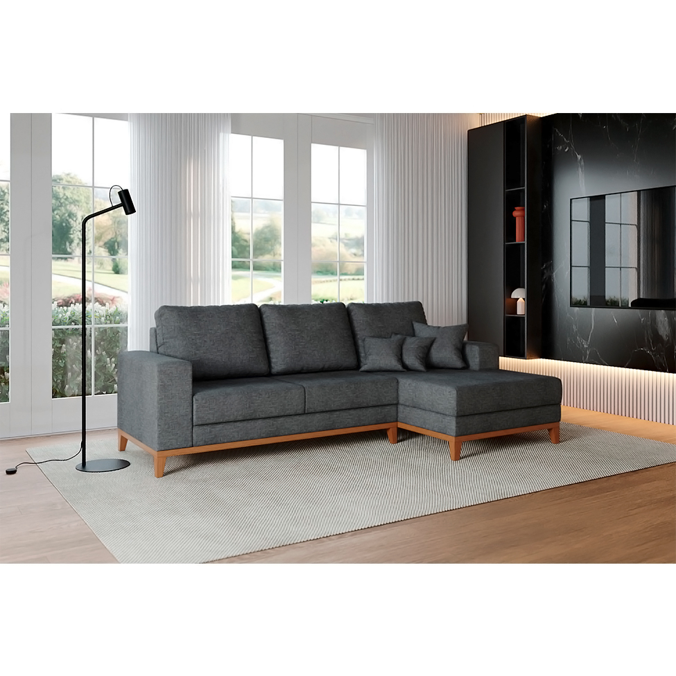 Sofá 3 Lugares Belgrado com Chaise Direito Linho Grafite 230 cm