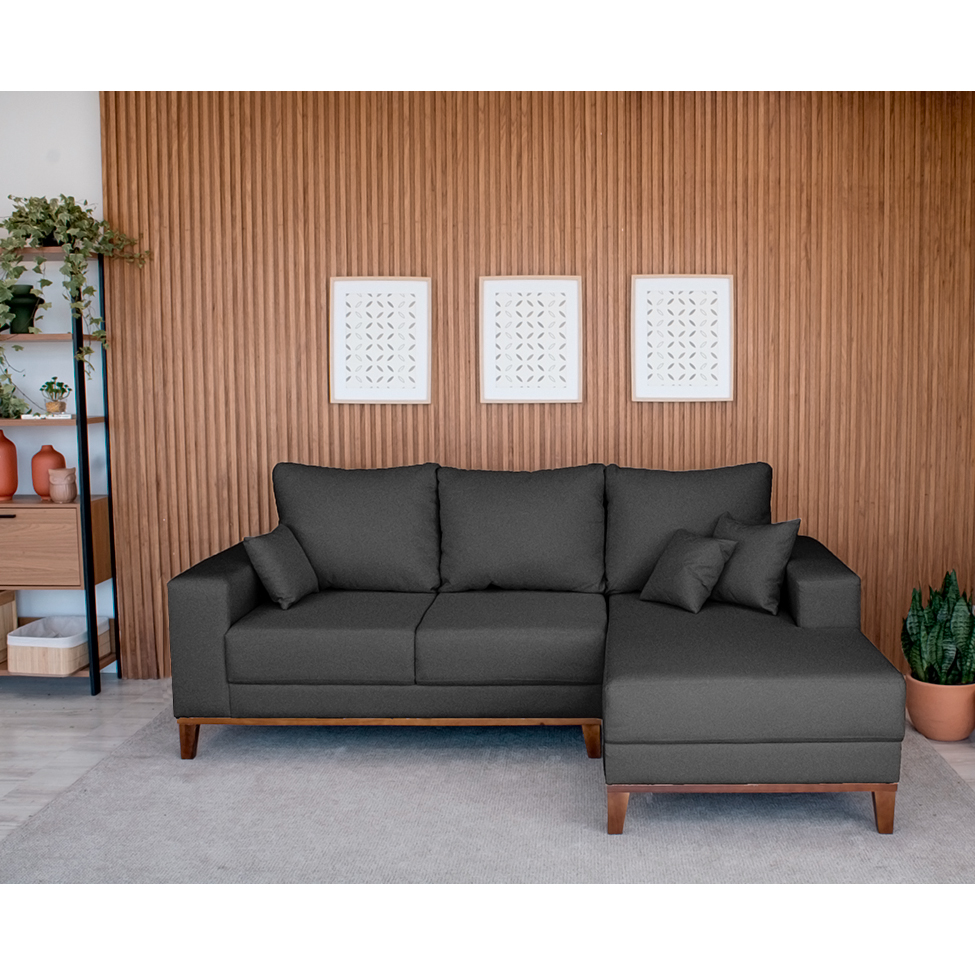 Sofá 3 Lugares Belgrado com Chaise Direito Linho Grafite 230 cm