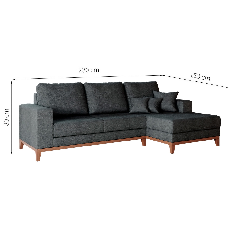 Sofá 3 Lugares Belgrado com Chaise Direito Linho Grafite 230 cm