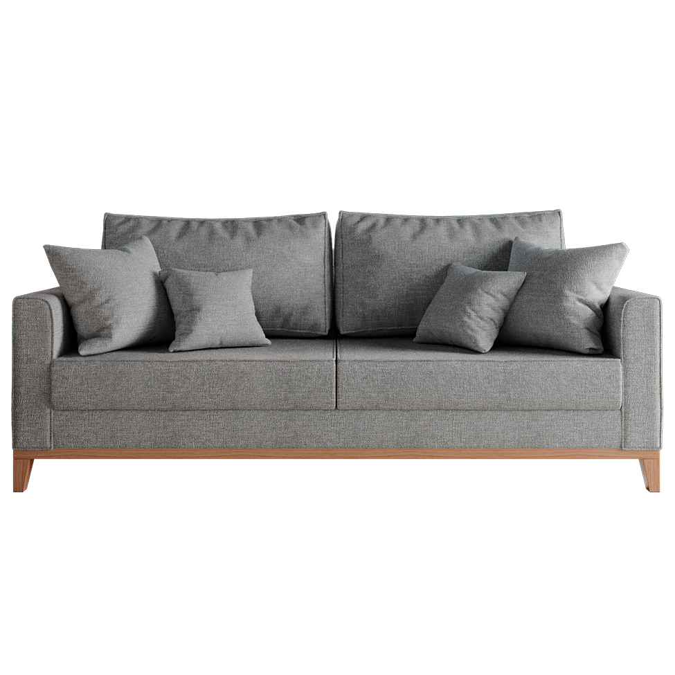 Sofá 3 Lugares Beny Base de Madeira Linho Cotton Cinza
