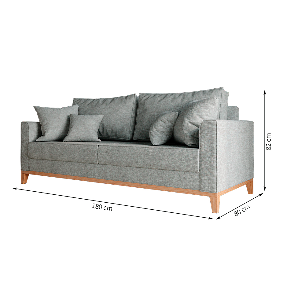 Sofá 3 Lugares Beny Base de Madeira Linho Cotton Cinza
