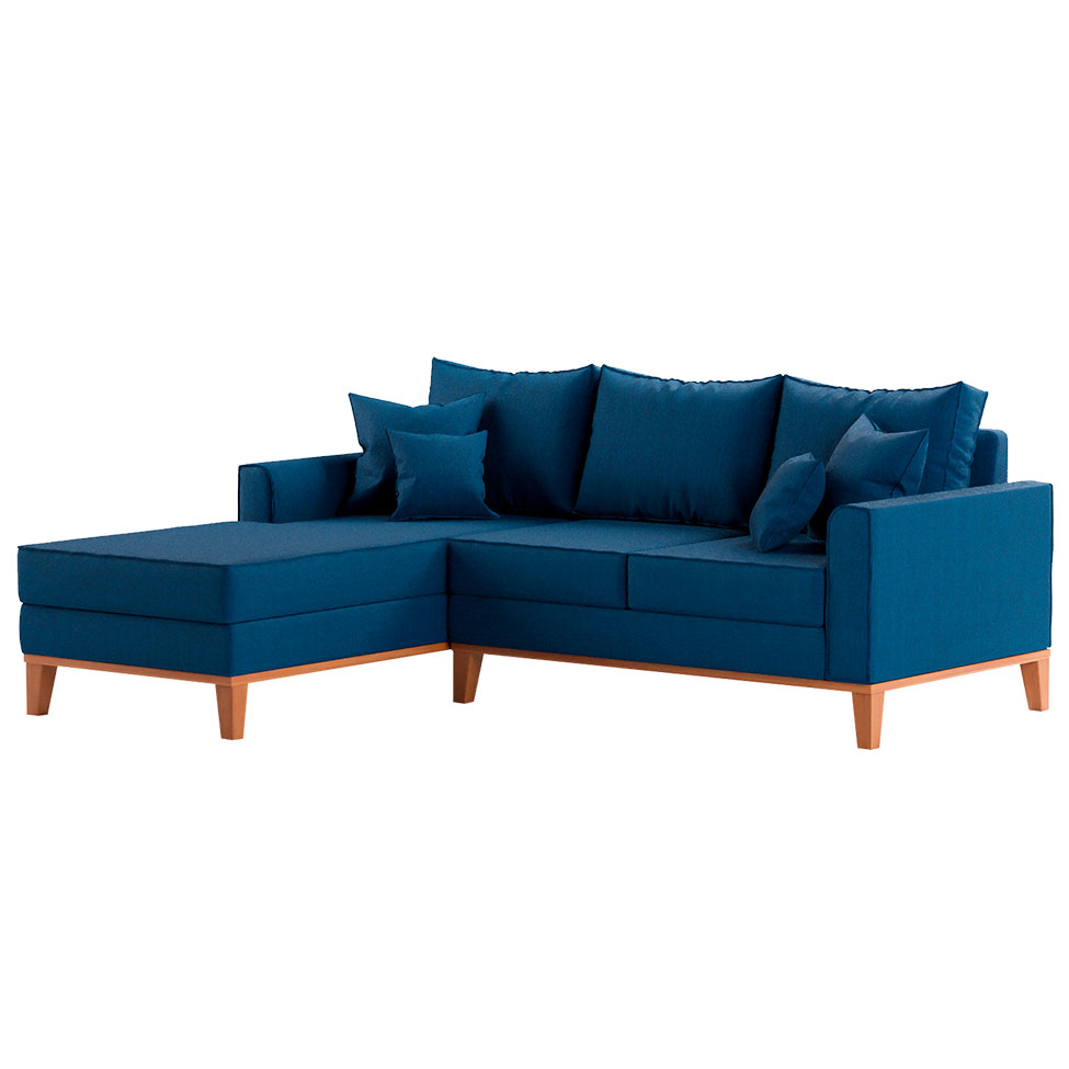 Sofá 3 Lugares Beny Com Chaise Esquerdo Linho Azul Marinho