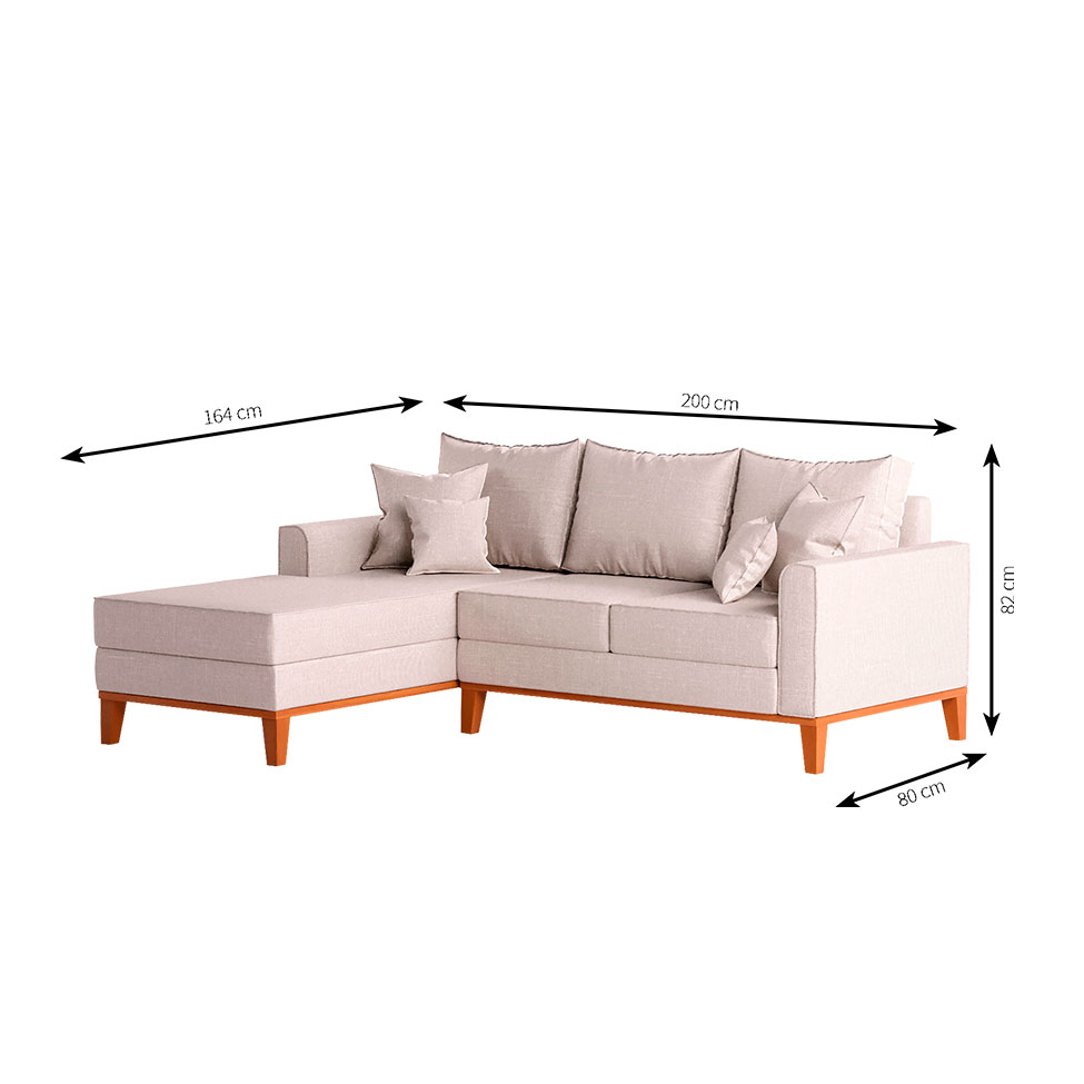 Sofá 3 Lugares Beny Com Chaise Esquerdo Linho Cru