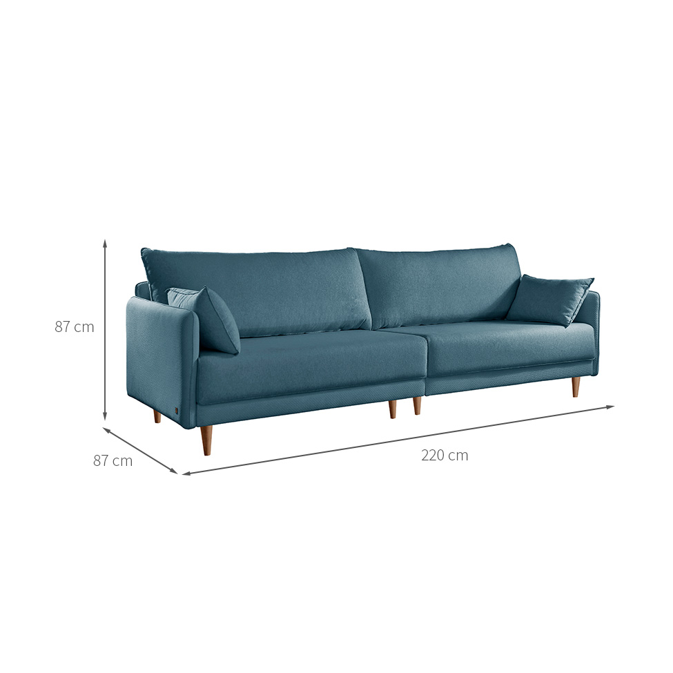 Sofá 3 Lugares Bipartido Vittro Linho Azul 220 cm