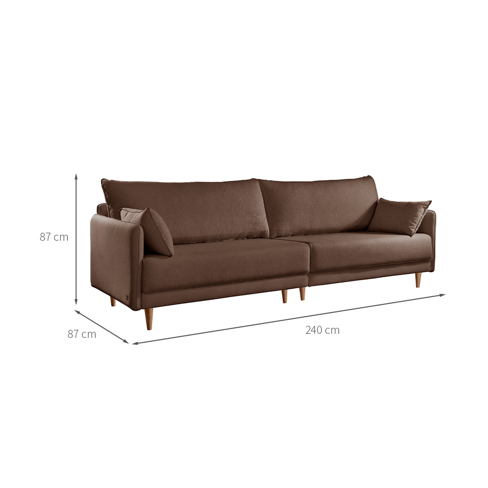 Sofá 3 Lugares Bipartido Vittro Linho Marrom 240 cm