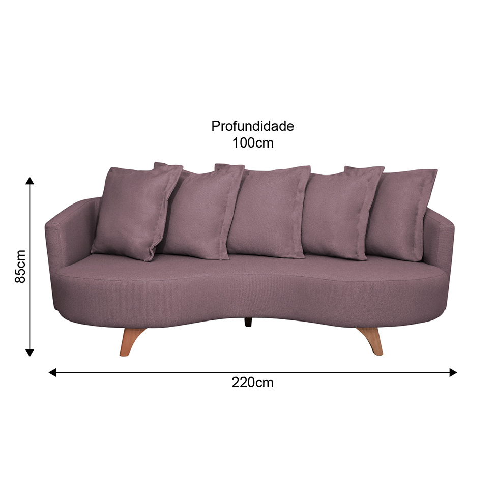 Sofá 3 Lugares Capri Veludo Rosa 220 cm