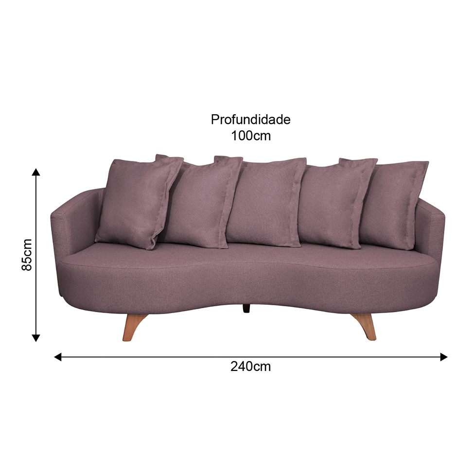 Sofá 3 Lugares Capri Veludo Rosa 240 cm