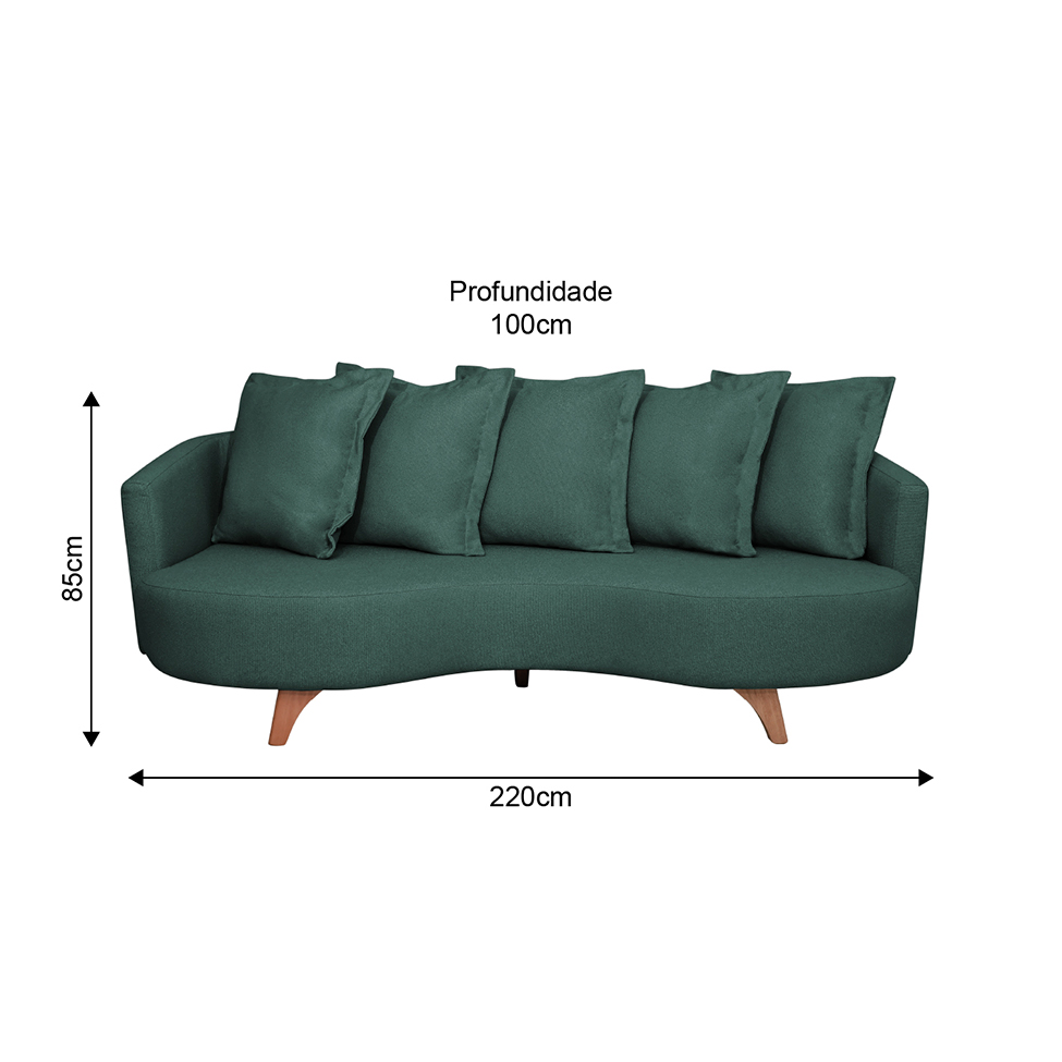 Sofá 3 Lugares Capri Veludo Verde 220 cm