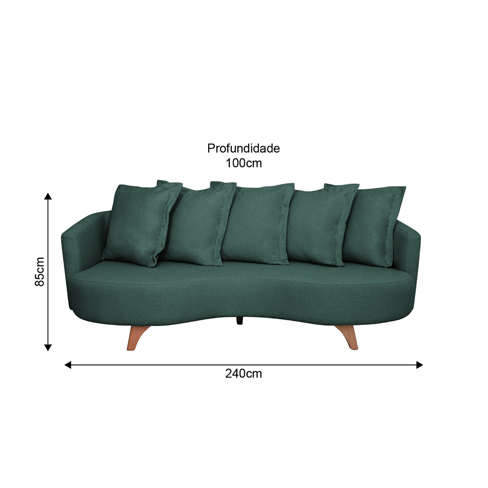 Sofá 3 Lugares Capri Veludo Verde 240 cm