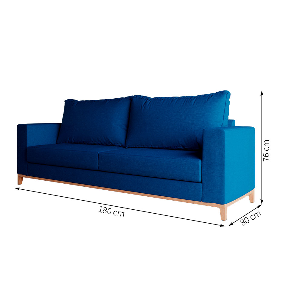 Sofá 3 Lugares Davos Base de Madeira Linho Cotton Azul Marinho