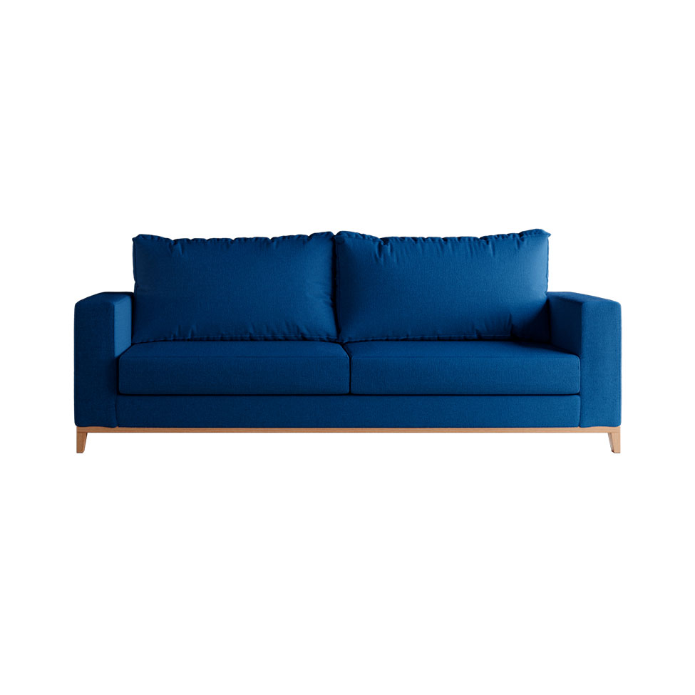 Sofá 3 Lugares Davos Base de Madeira Linho Cotton Azul Marinho