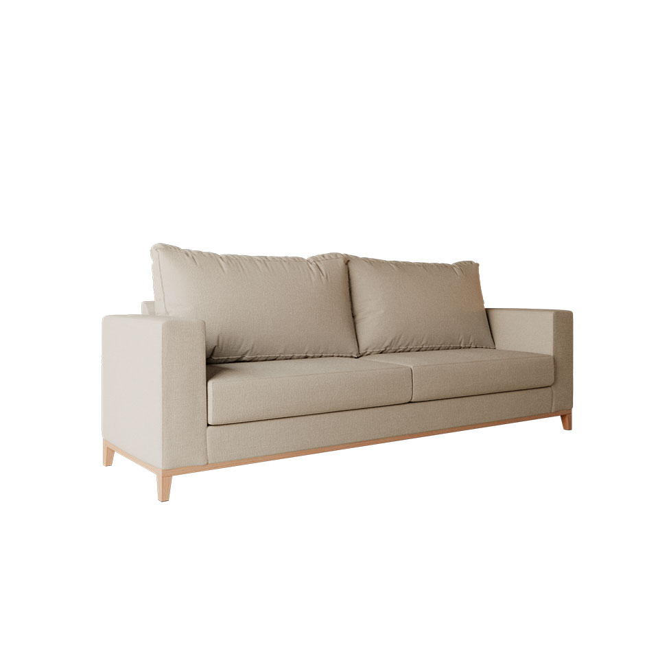 Sofá 3 Lugares Davos Base de Madeira Linho Cotton Bege