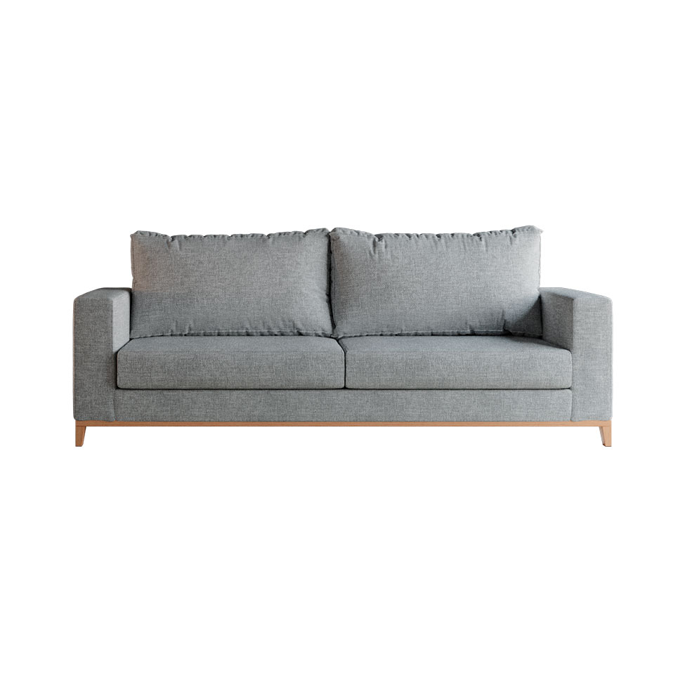 Sofá 3 Lugares Davos Base de Madeira Linho Cotton Cinza