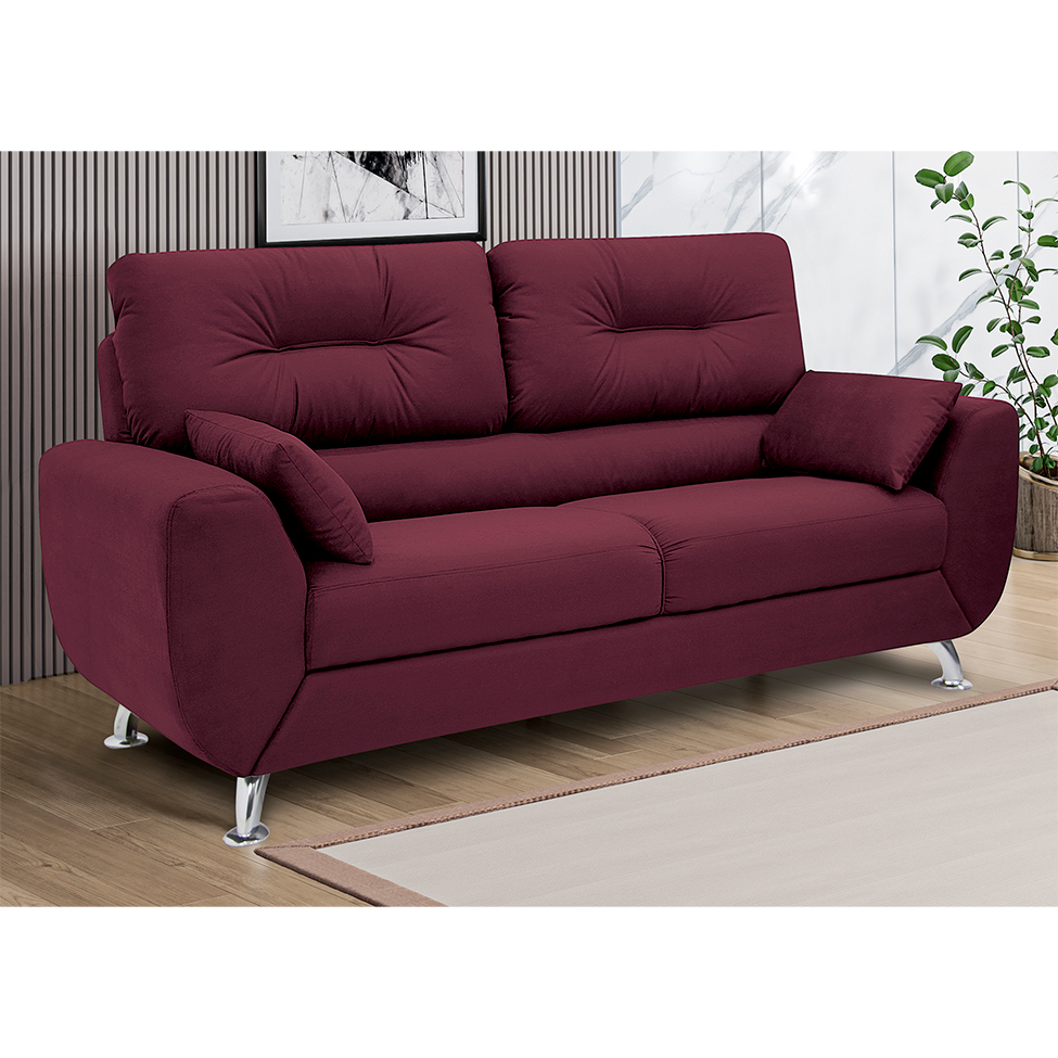Sofá 3 Lugares Denver Suede Vinho