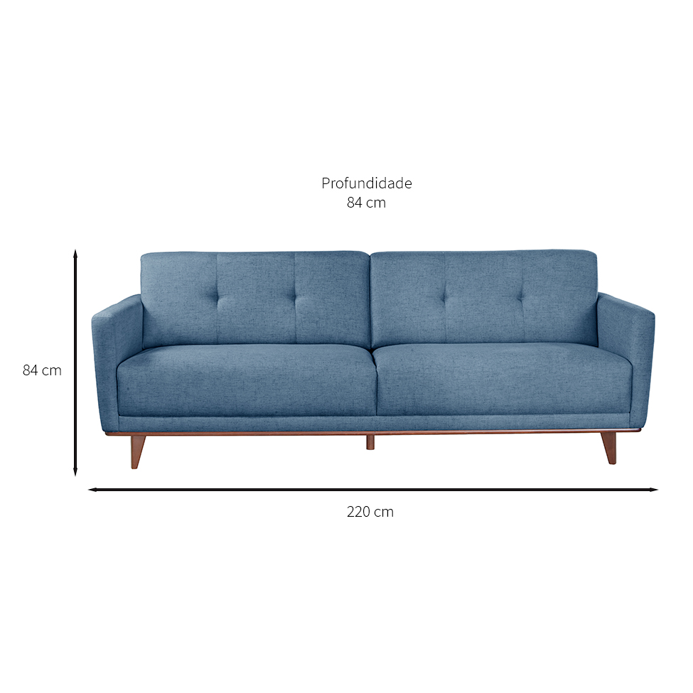 Sofá 3 Lugares Di Cavalcanti Azul 220 cm