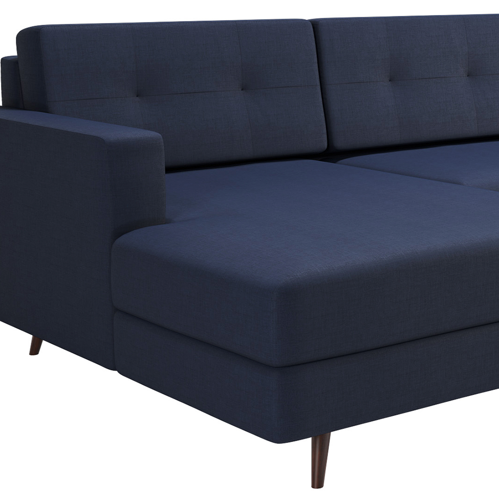 Sofá 3 Lugares Esquerdo Living com Chaise Esquerdo Pé Palito Linho Cotton Azul Marinho