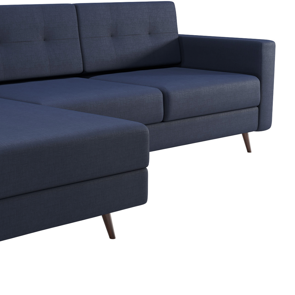 Sofá 3 Lugares Esquerdo Living com Chaise Esquerdo Pé Palito Linho Cotton Azul Marinho