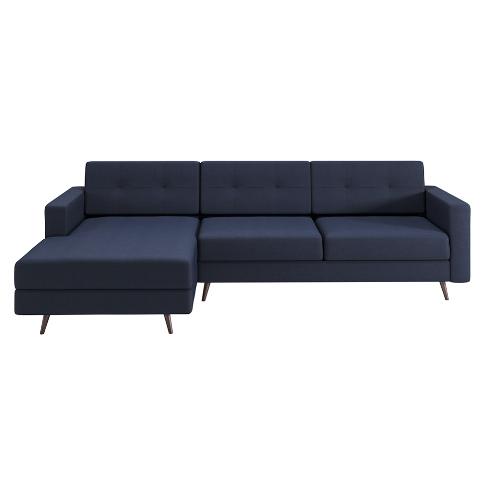 Sofá 3 Lugares Esquerdo Living com Chaise Esquerdo Pé Palito Linho Cotton Azul Marinho