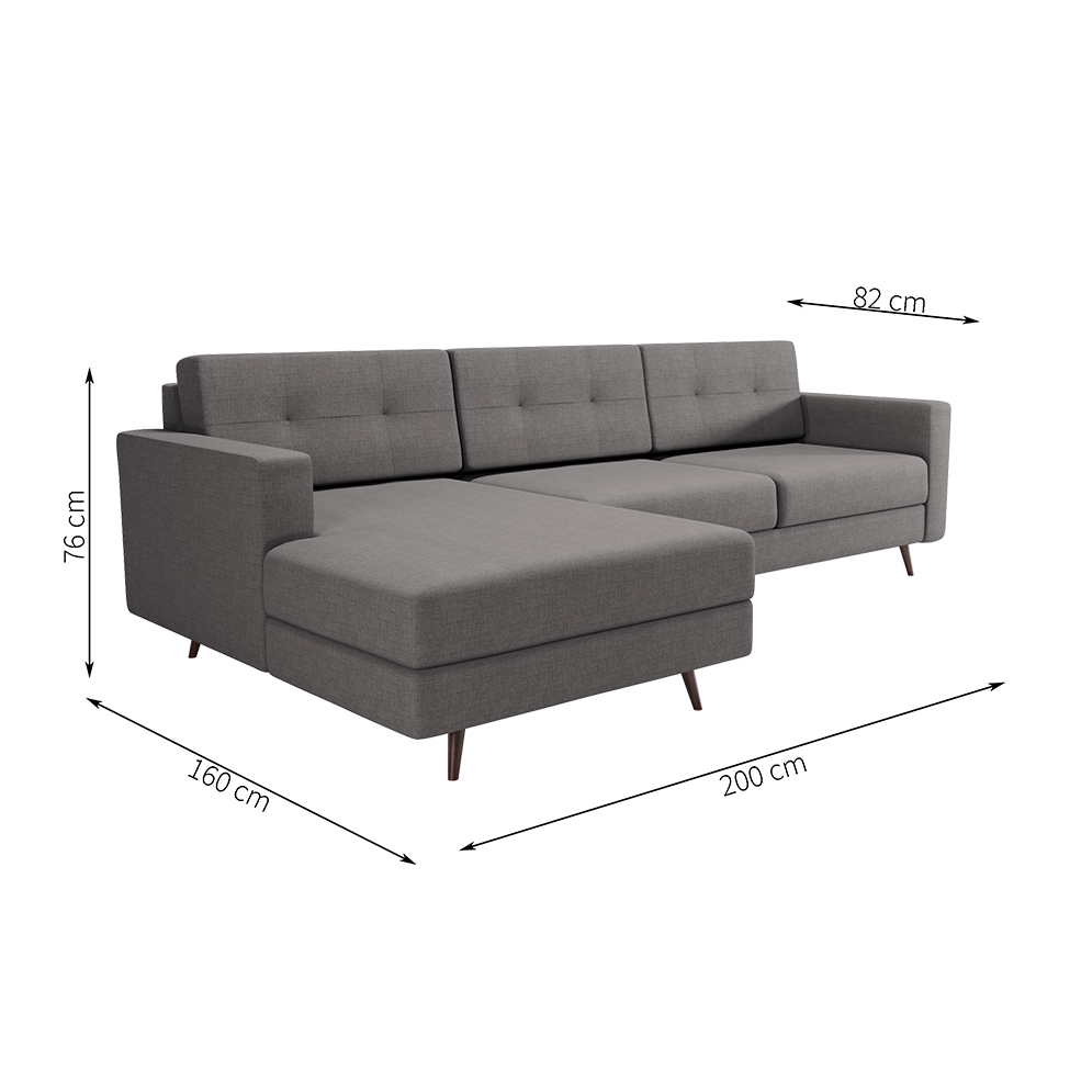 Sofá 3 Lugares Esquerdo Living com Chaise Esquerdo Pé Palito Linho Cotton Cinza