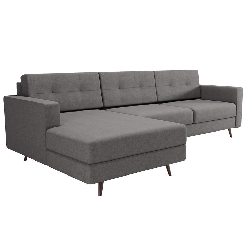 Sofá 3 Lugares Esquerdo Living com Chaise Esquerdo Pé Palito Linho Cotton Cinza
