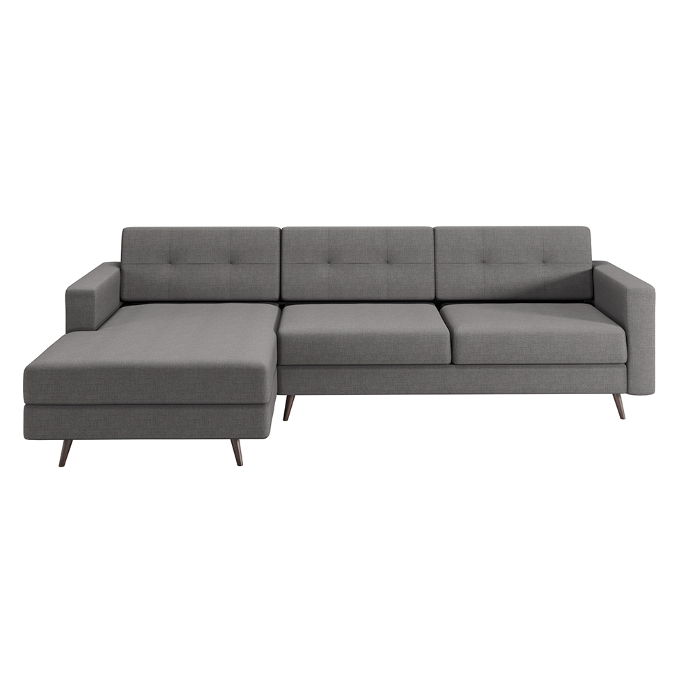 Sofá 3 Lugares Esquerdo Living com Chaise Esquerdo Pé Palito Linho Cotton Cinza