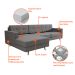 Sofá 3 Lugares Esquerdo Living com Chaise Esquerdo Pé Palito Linho Cotton Cinza