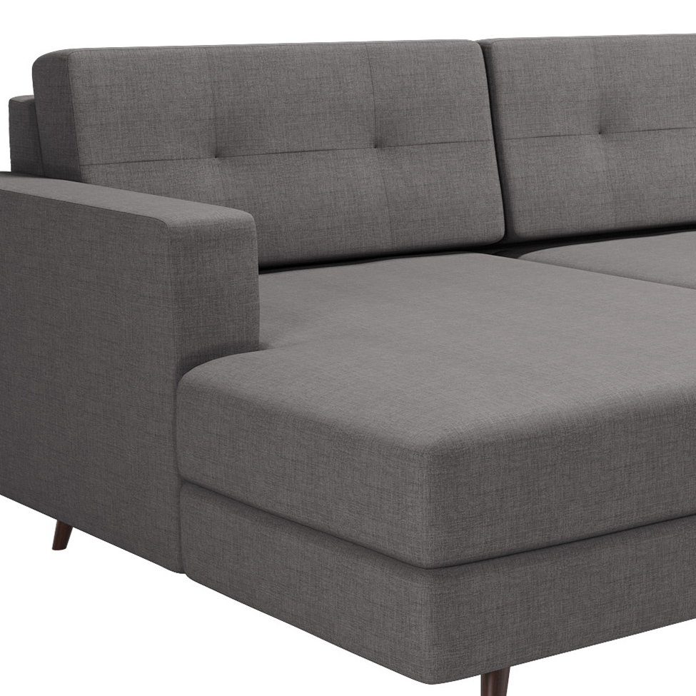 Sofá 3 Lugares Esquerdo Living com Chaise Esquerdo Pé Palito Linho Cotton Cinza