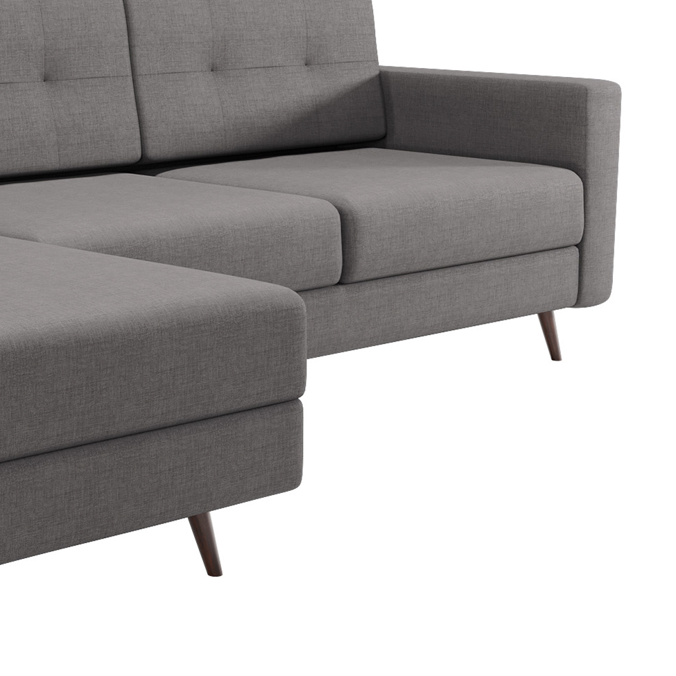 Sofá 3 Lugares Esquerdo Living com Chaise Esquerdo Pé Palito Linho Cotton Cinza