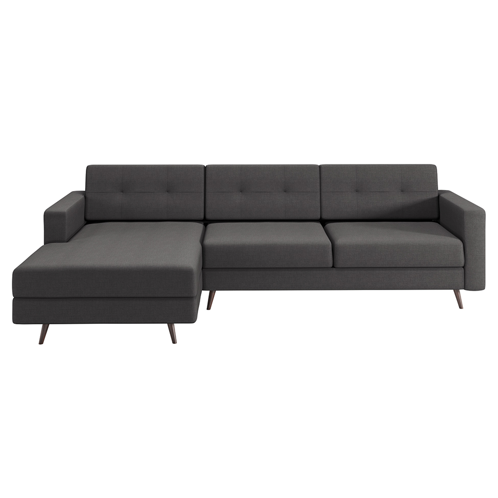 Sofá 3 Lugares Esquerdo Living com Chaise Esquerdo Pé Palito Linho Cotton Grafite Escuro