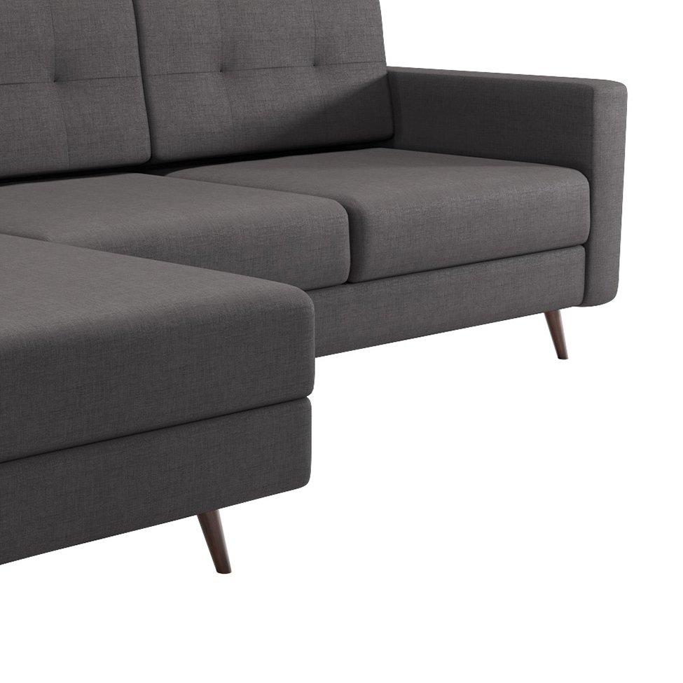 Sofá 3 Lugares Esquerdo Living com Chaise Esquerdo Pé Palito Linho Cotton Grafite Escuro