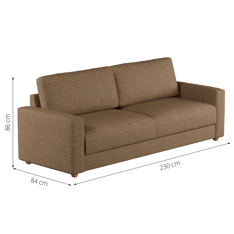 Sofá 3 Lugares Hit Linho Marrom 230 cm