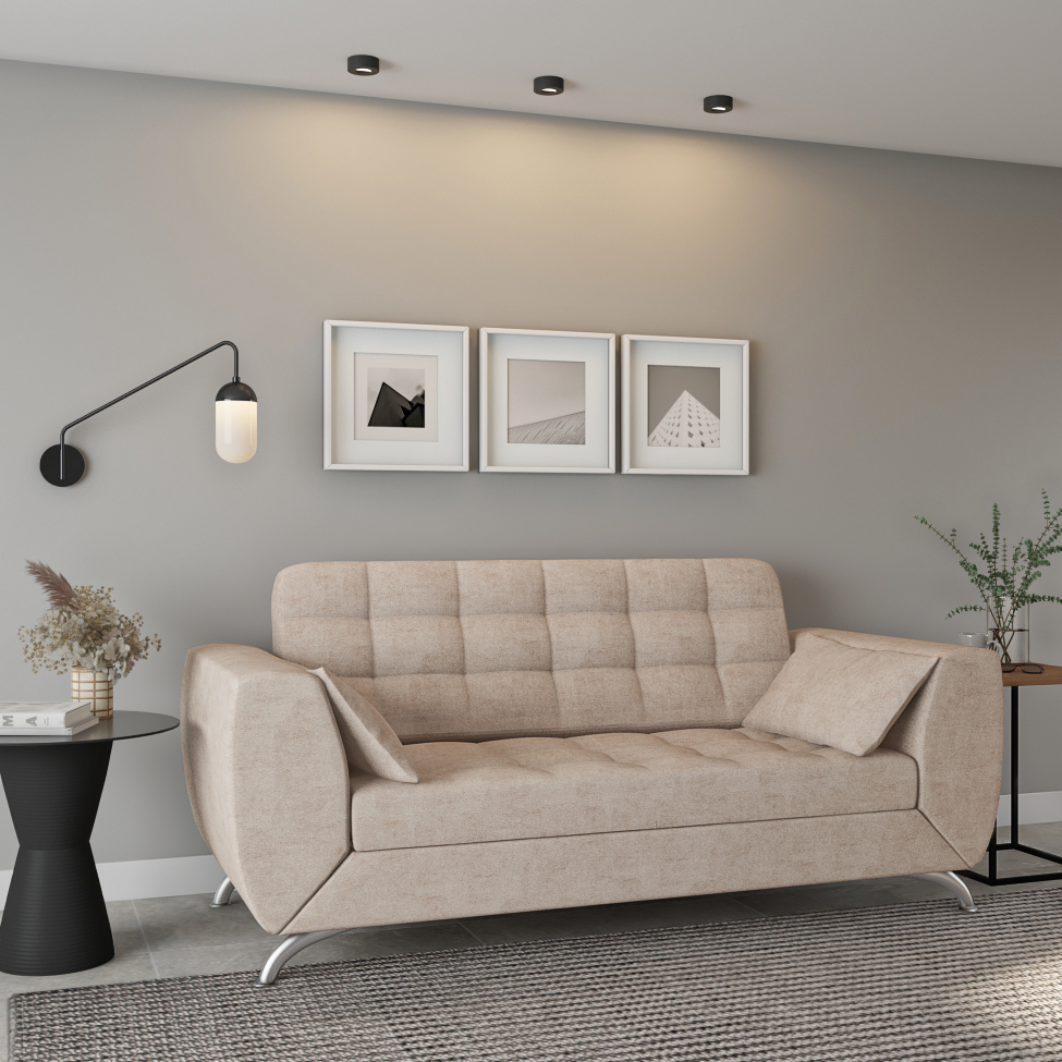 Sofá 3 Lugares Larissa Suede Bege 204 cm
