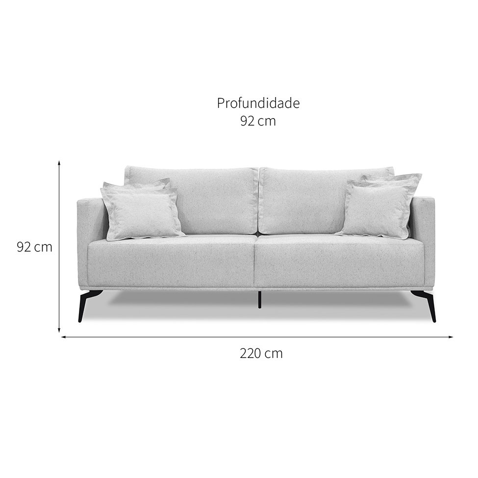 Sofá 3 Lugares Lazio Linho Rústico Grigio 220 cm