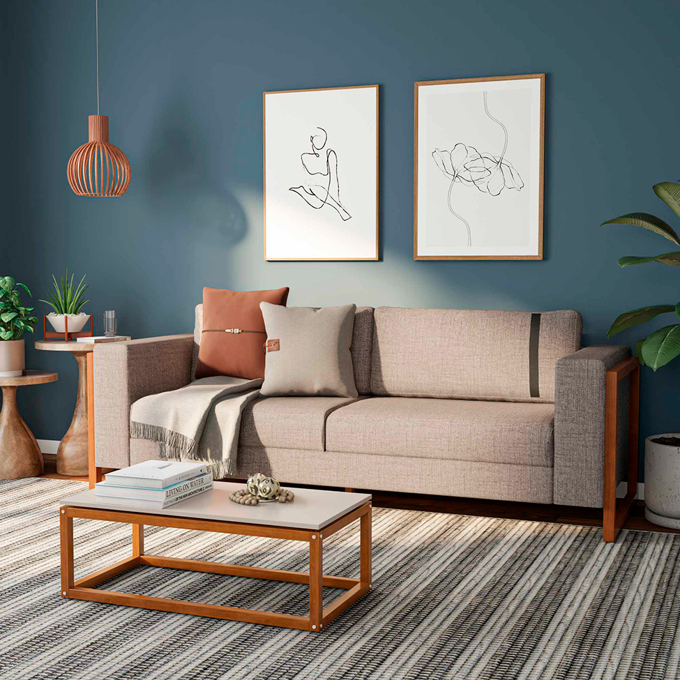 Sofá 3 Lugares Lin Linho Cinza e Amêndoa 230 cm