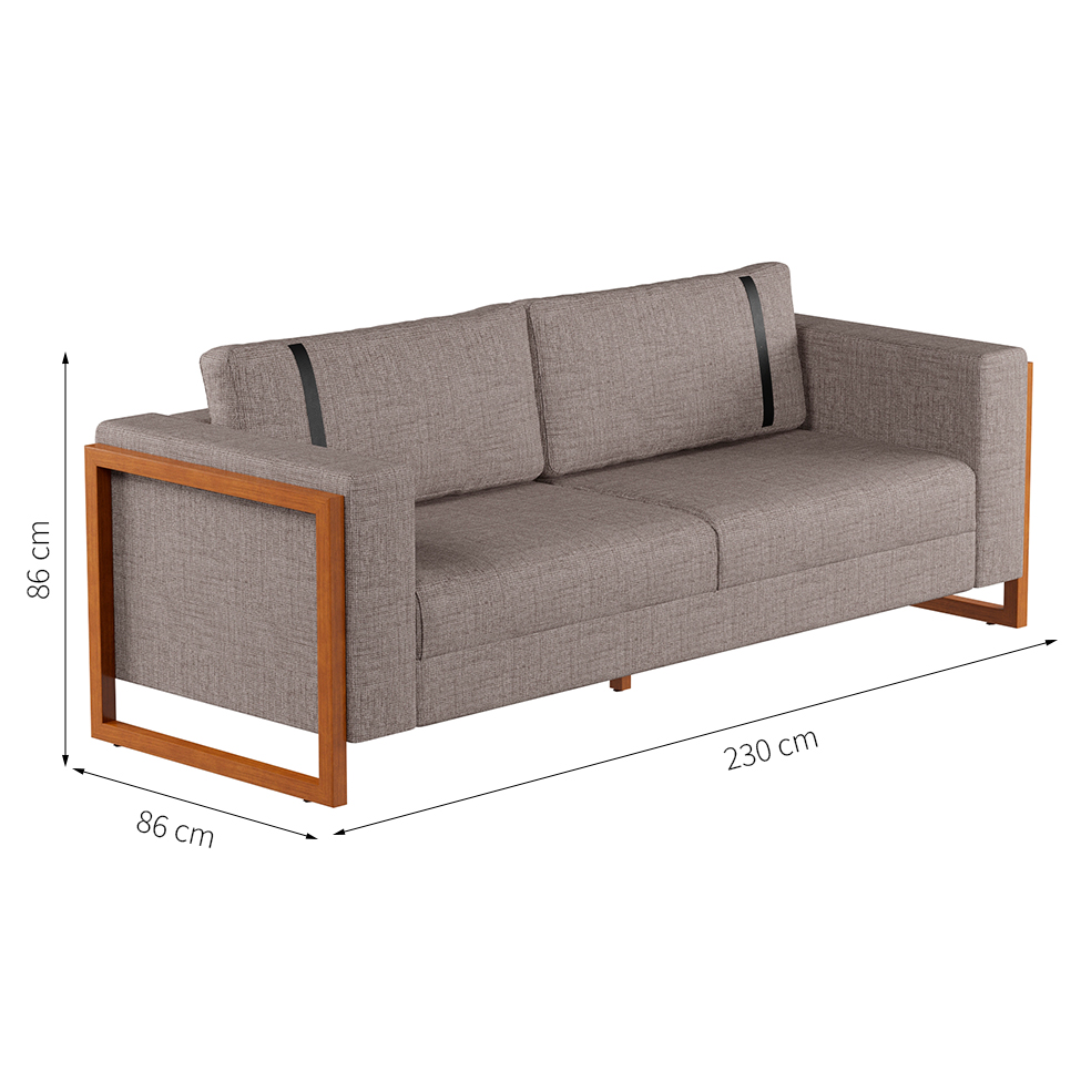 Sofá 3 Lugares Lin Linho Cinza e Amêndoa 230 cm