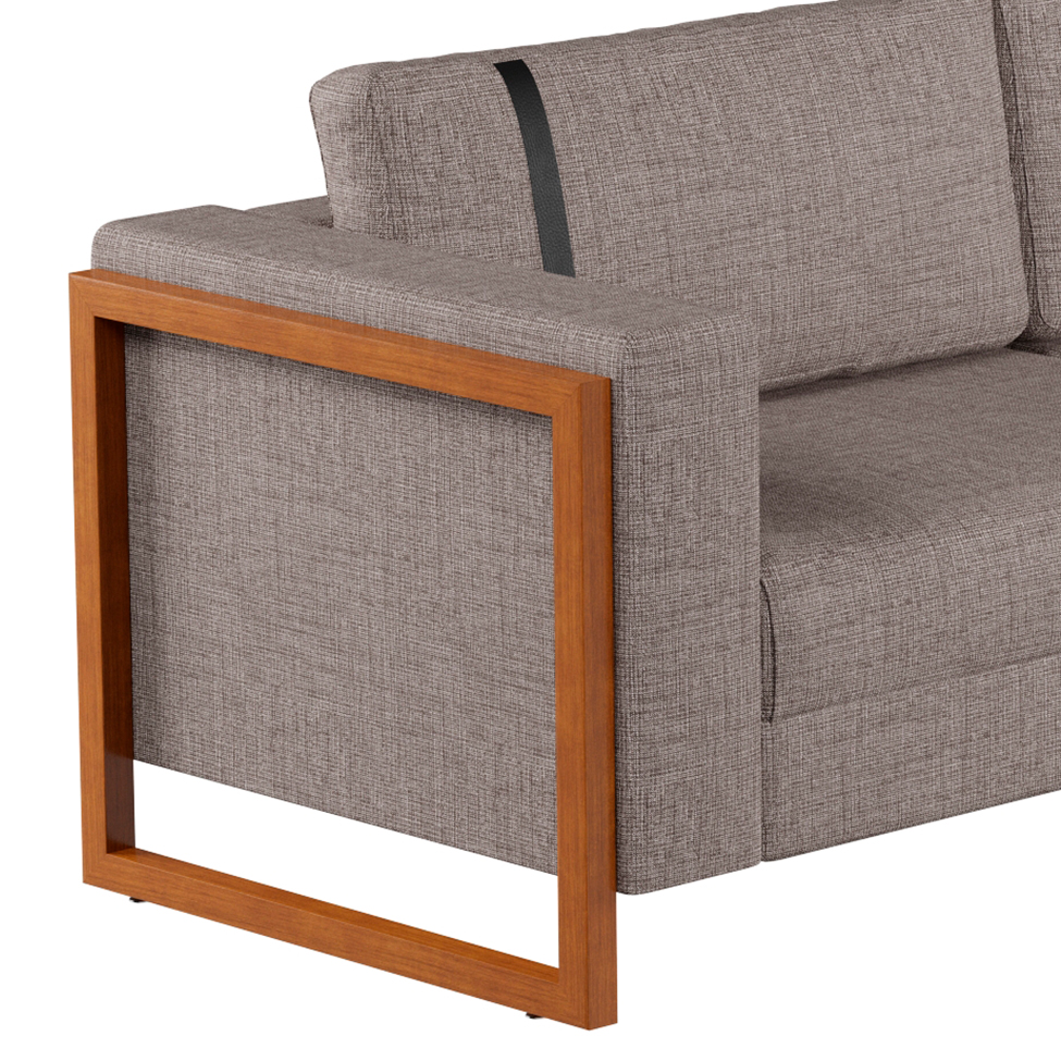 Sofá 3 Lugares Lin Linho Cinza e Amêndoa 230 cm