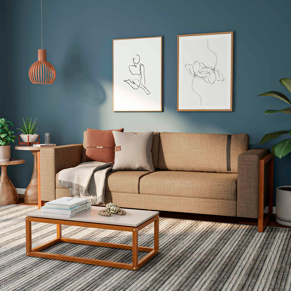 Sofá 3 Lugares Lin Linho Marrom e Amêndoa 230 cm