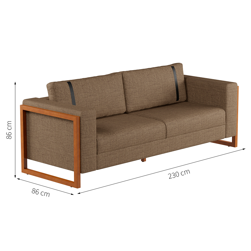 Sofá 3 Lugares Lin Linho Marrom e Amêndoa 230 cm