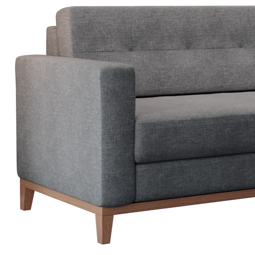 Sofá 3 Lugares Living Base de Madeira Linho Cotton Cinza 210 cm