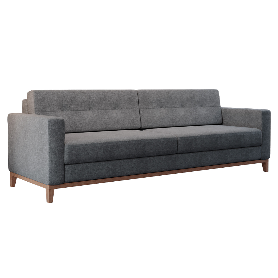 Sofá 3 Lugares Living Base de Madeira Linho Cotton Cinza 210 cm